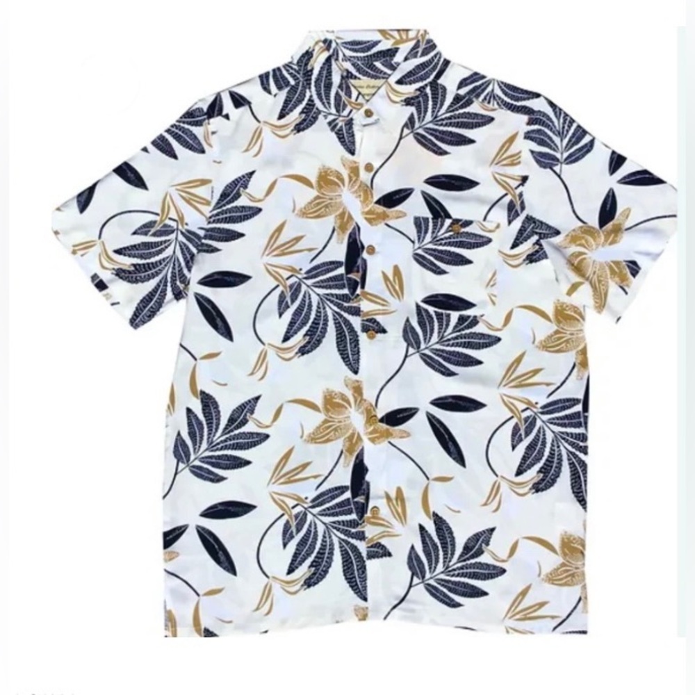 Molokai / Lanikai Vintage 100% Rayon Shirt -White and Navy palms Hawaiian shirt